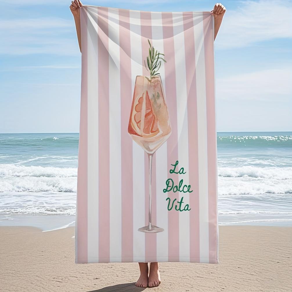 1pc Oversized Italian Pink Aperol Spritz Beach Towel - Super Soft & Highly Absorbent, Quick-Dry Durable for Summer Seaside