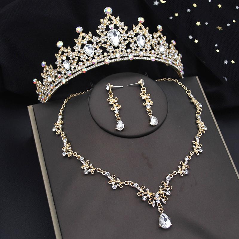 Kvalitní sady korunek pro nevěstu pro ženy diadémy náhrdelník náušnice sada svatebních šatů soupravy svatebních kostýmů příslušenství