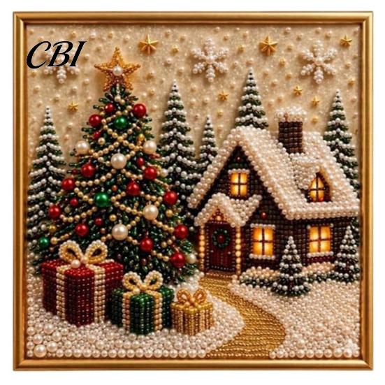 Holiday DIY Projects for Family Christmas Faux Pearl Painting Art Kit with Frame, Santa Stress Relief Crafting Activities Beads Craft Adults Beginner,