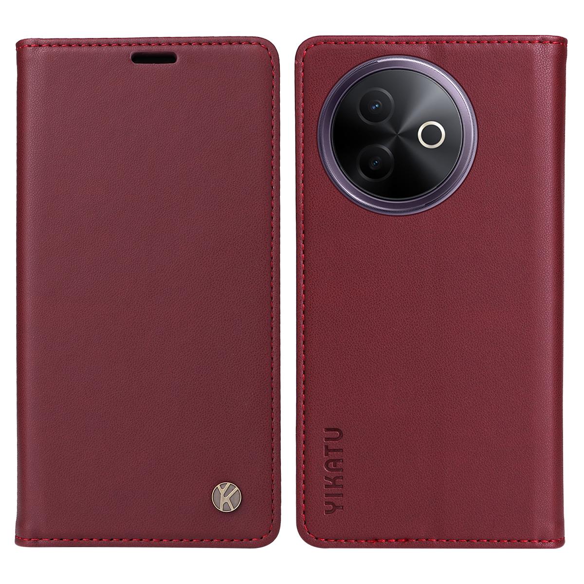 

For vivo Y39 5G Phone Cases YIKATU Magnetic Closure PU Leather Mobile Cover Wine Red