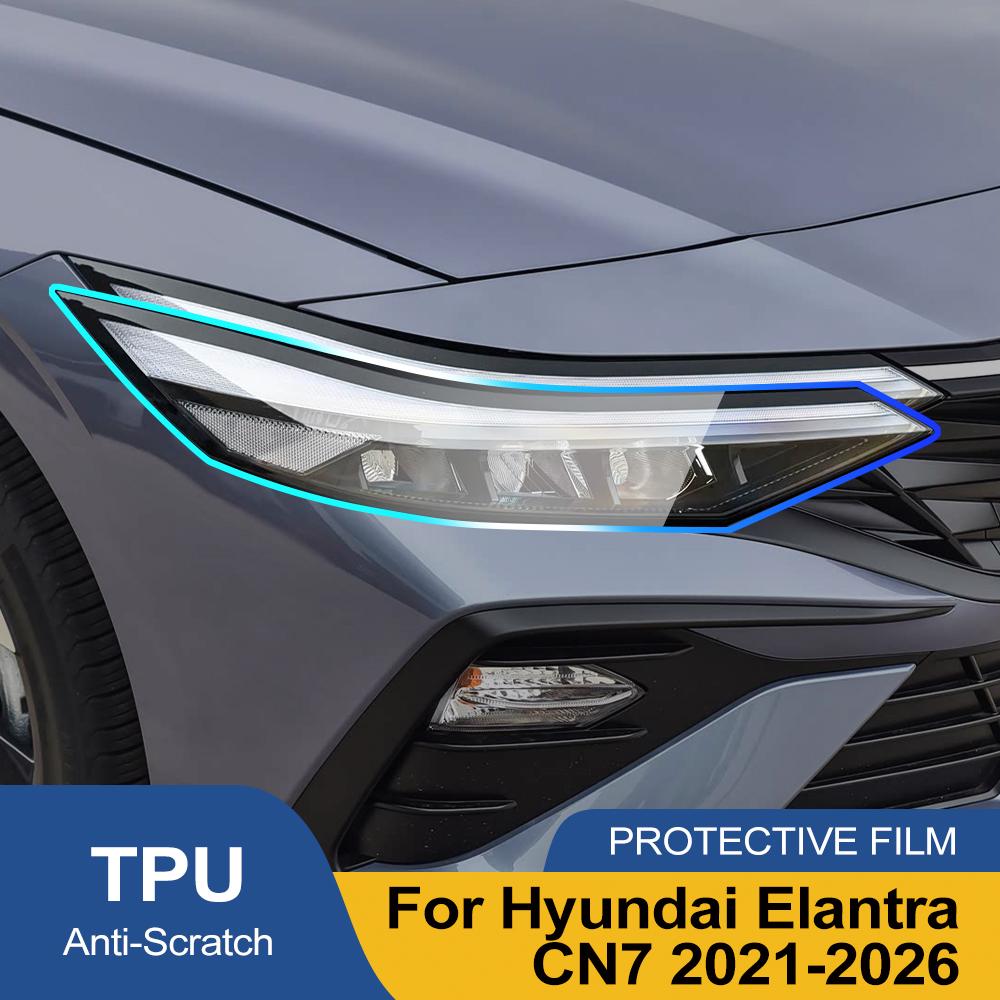 For Hyundai Elantra CN7 2025-2026 Smoke Black High Gloss Pre-Cut TPU Headlight Protective Film PPF Anti-Scratch Vinyl Wrap Cover
