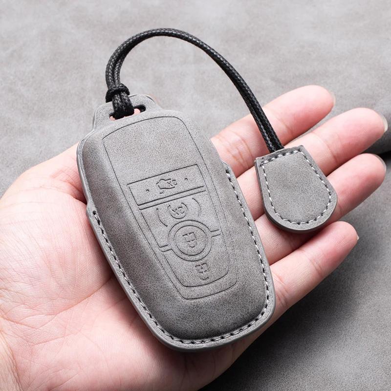 Styling Mouldings Sheepskin Car Key Cover Case for Ford Maverick Focus Edge Explorer Everest Fusion Mondeo Mustang Raptor Bronco