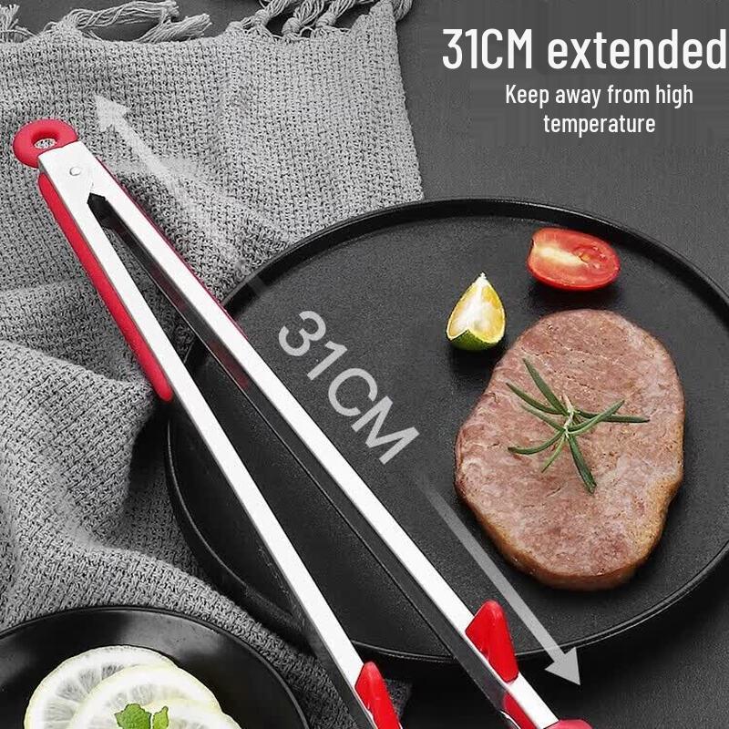 MAXCOOK 14-inch Stainless Steel Silicone Food Tongs with Stand