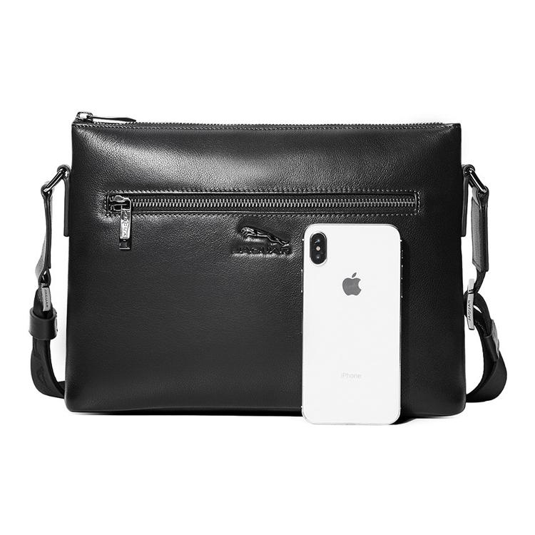 New JAGUAR Top Grain Cow Leather Crossbody Bag, Shoulder Bag Men's Black JA1T1201023101