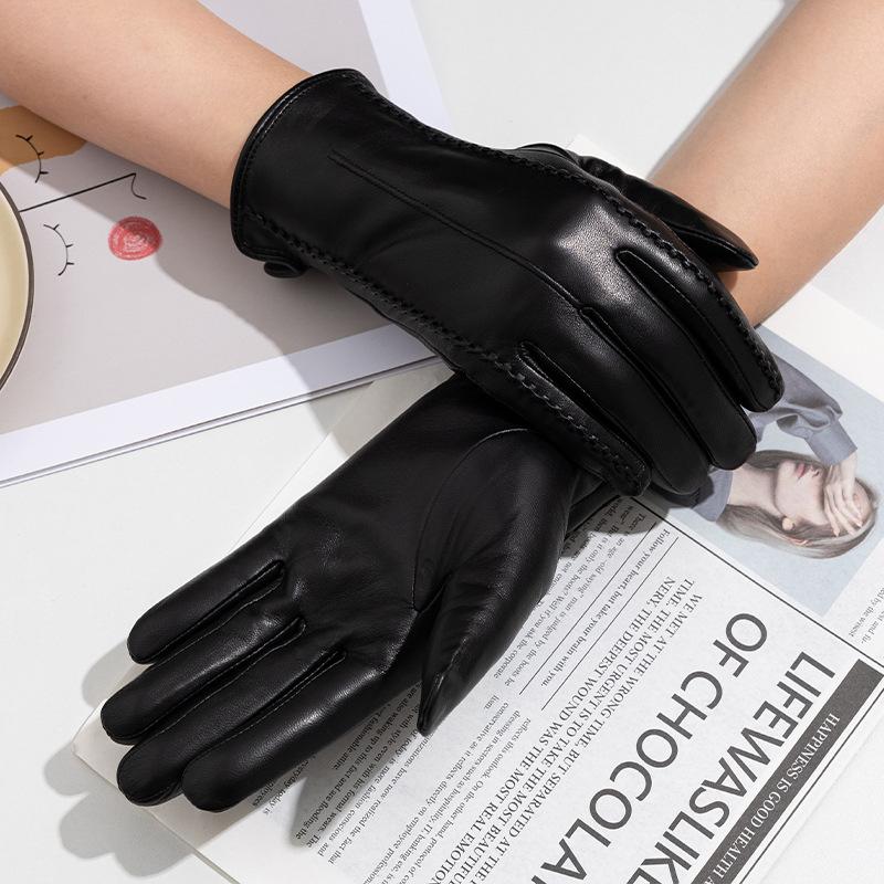 Colorful Genuine Leather Gloves Women's Sheepskin Full Finger Gloves Windproof and Warm Cycling Clothing Gloves for Autumn and Winter