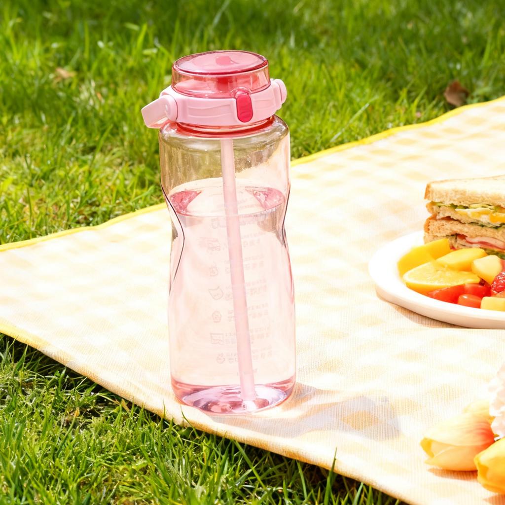Water Bottle Outdoor Sports Water Bottle Plastic Fitness Water Bottle Extra Large Capacity Kettle with Double Straws
