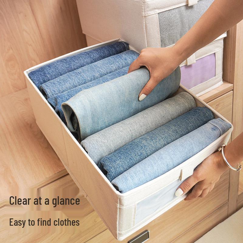 Foldable Cotton & Linen Storage Box for Jeans, Books, and Underwear