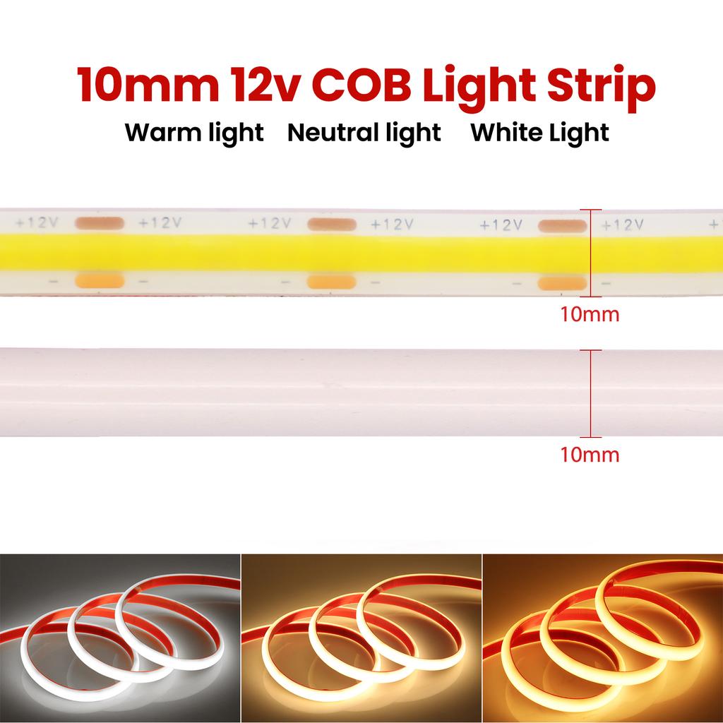IP68 Waterproof Solar COB LED Strip Light 12V Dimmable Flexible Tape with Remote for Indoor Outdoor Decor