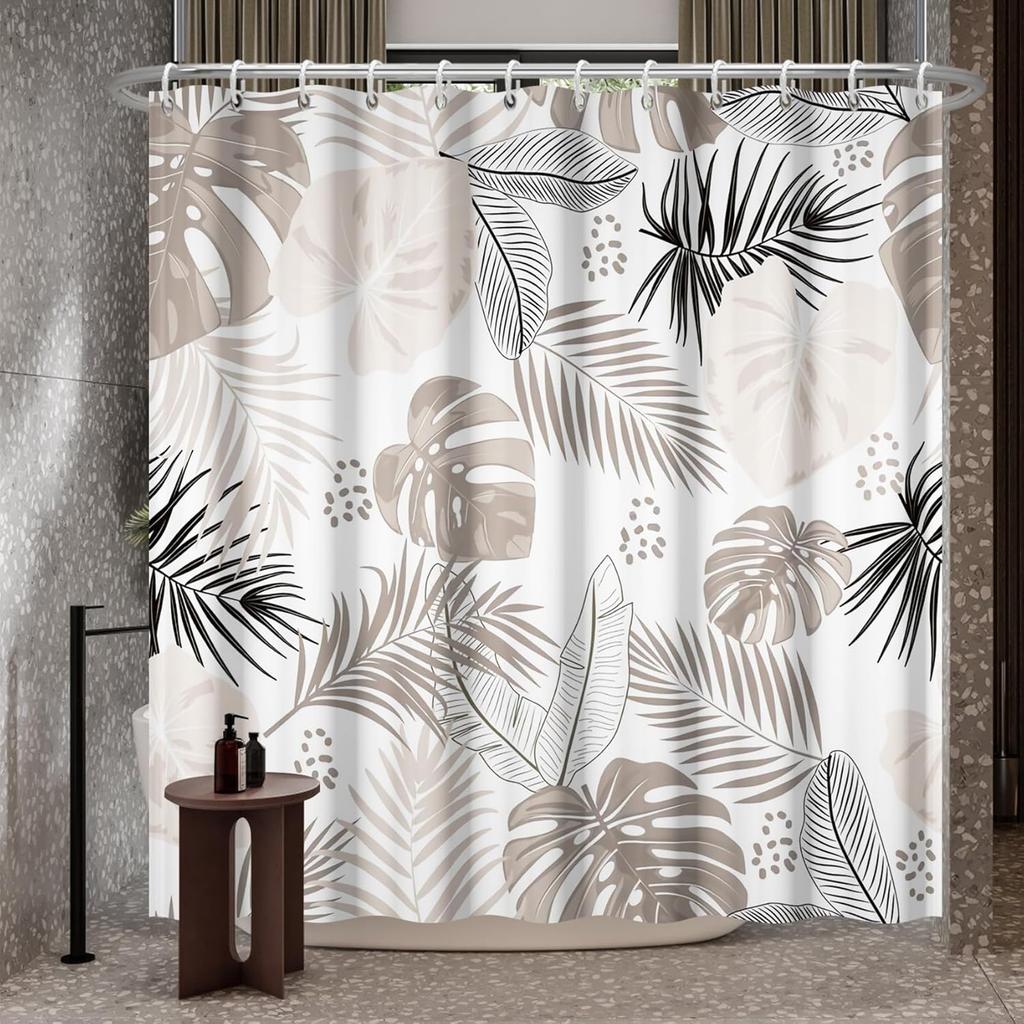 Bohemian Shower Curtain Abstract Art Medieval Tropical Plants Washable Bathtub Shower Curtain with Hook 180x180cm