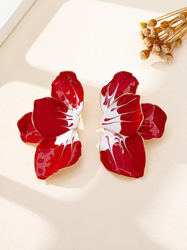 Gradual Change Of Pink Petals Dripping Oil Exaggerated Earrings, Fashion High Sense Sweet Wind Temperament Versatile Earrings