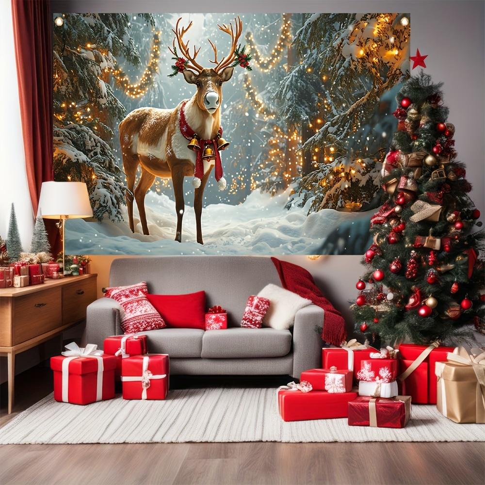 Rural Christmas Party Banner Reindeer Winter Wonderland Design Suitable for Home and Outdoor Wall Hanging