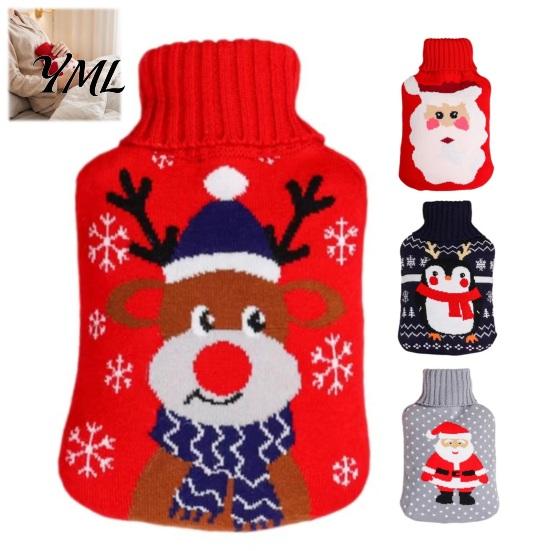 PVC Hot Water Bottle 1000/2000ML Christmas Bottle, Cartoon Bag with Knit Holiday Cover, Long Lasting Heat Retention, Winter Warm