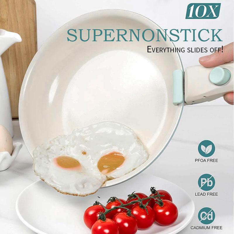 3 Piece Non Stick Frying Pans Set 8" 9.5" and 11" Cookware Set Removable Handle Egg Steak Cooking Pot Skillet Oven Safe Cooker