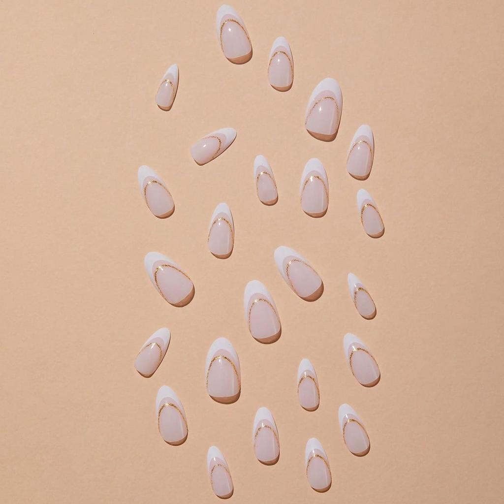 Best-Selling Almond Shape French Tip False Nails - White Manicure Wearable Nail Tips