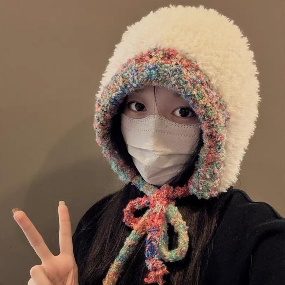 Soft Plush Pullover Hats Windproof Knitted Warm Hat Fashion Fluffy Beanie Hat  Cycling Riding