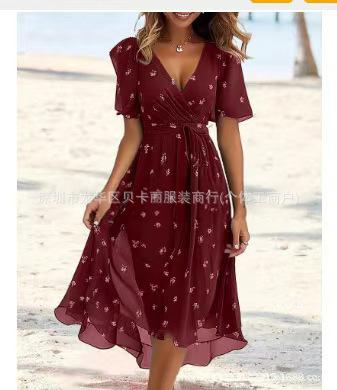 Loose Casual Comfortable V-neck Floral New Printed Dress