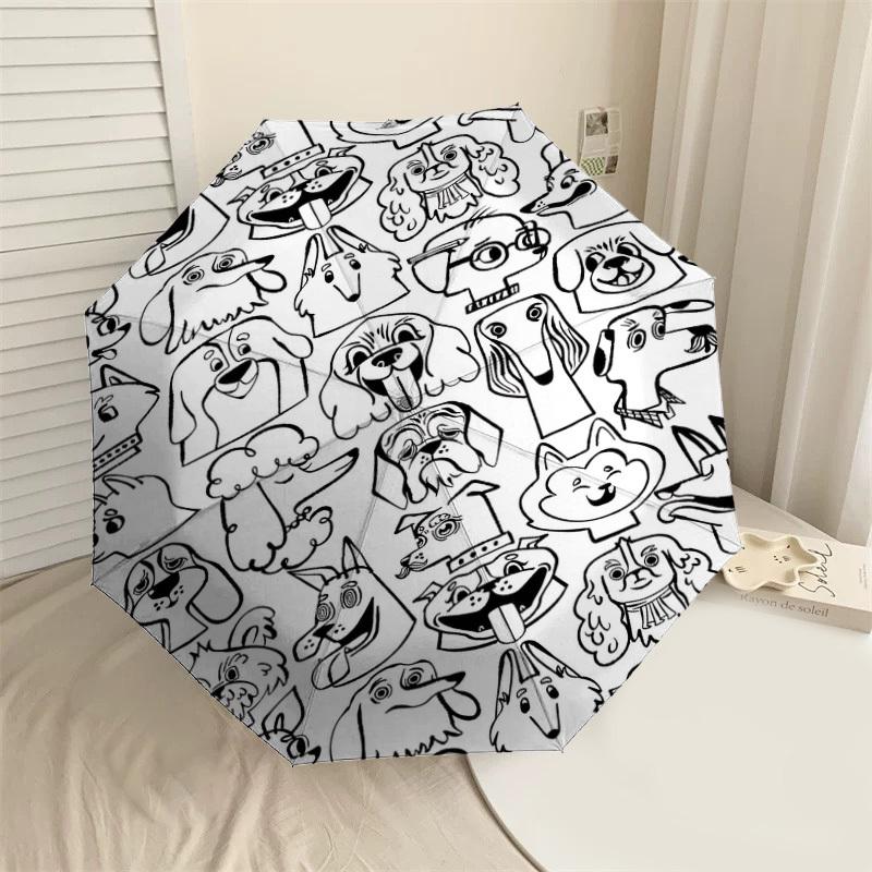 

1PC Dog Pattern Umbrella-8-Rib Reinforced Portable Folding Travel Suitable for All Seasons Outdoor Daily Use -J0326