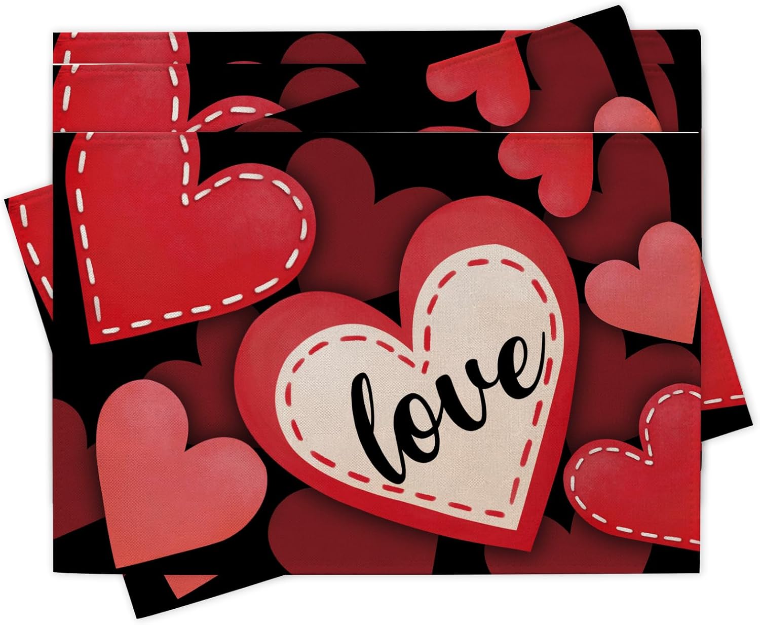 

Valentines Day Love Placemats Set of 4, Red Hearts Dining Place Mats Table Decor, Anniversary Wedding Home Kitchen Decoration 12 x 18 Inch 4Pcs