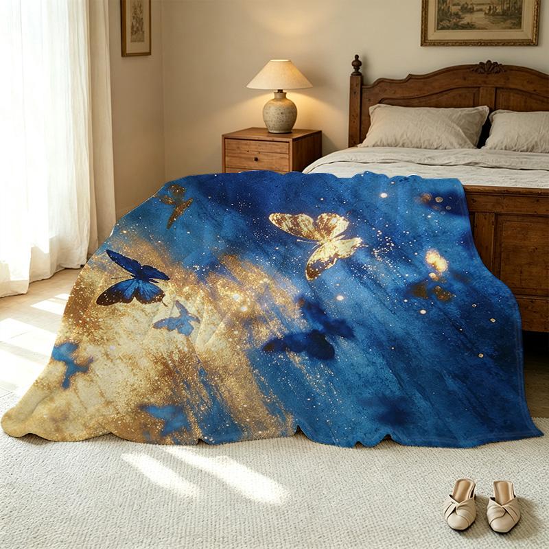 Butterfly Design Flannel Throw Blanket Non-Shedding, Warm Cozy Home Decor for Halloween, Christmas, Relax & Movie Nights