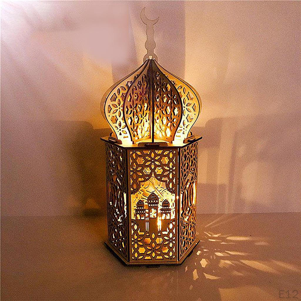 Wooden Lantern with LED Night Light 2 AAA Battery Powered