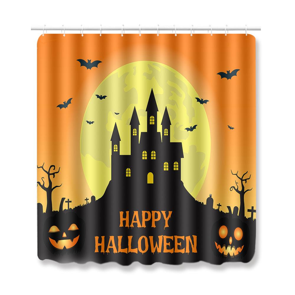 Halloween Shower Curtain Floor Mat Combination Four-Piece Set Bathroom Toilet Carpet Shower Room Foot Mat