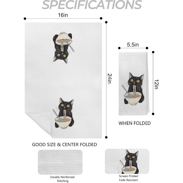 Black Cat Kitchen & Bath Decor - Cat Gifts, 16x24 Inch Hand & Dish Towels
