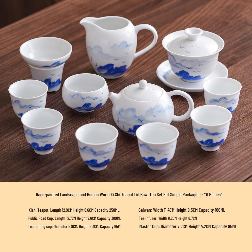 Elegant Gongfu Tea Set: Hand-Painted Ceramic Gaiwan Teapot & Teacups in Gift Box