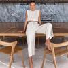 2024 Summer Women's Cotton Linen Two-Piece Set: Sleeveless Shoulder Pad Top & Trousers – European-American Casual Fashion