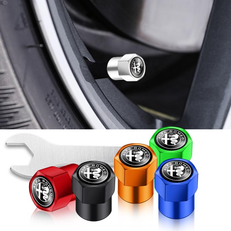 BQVLT1 4PCS Car Badge Wheel Tires Valve Caps Metal Tyre Dust Covers For Alfa Romeo 159 Giulietta Giulia 147 Mito 156 Stelvio Volante