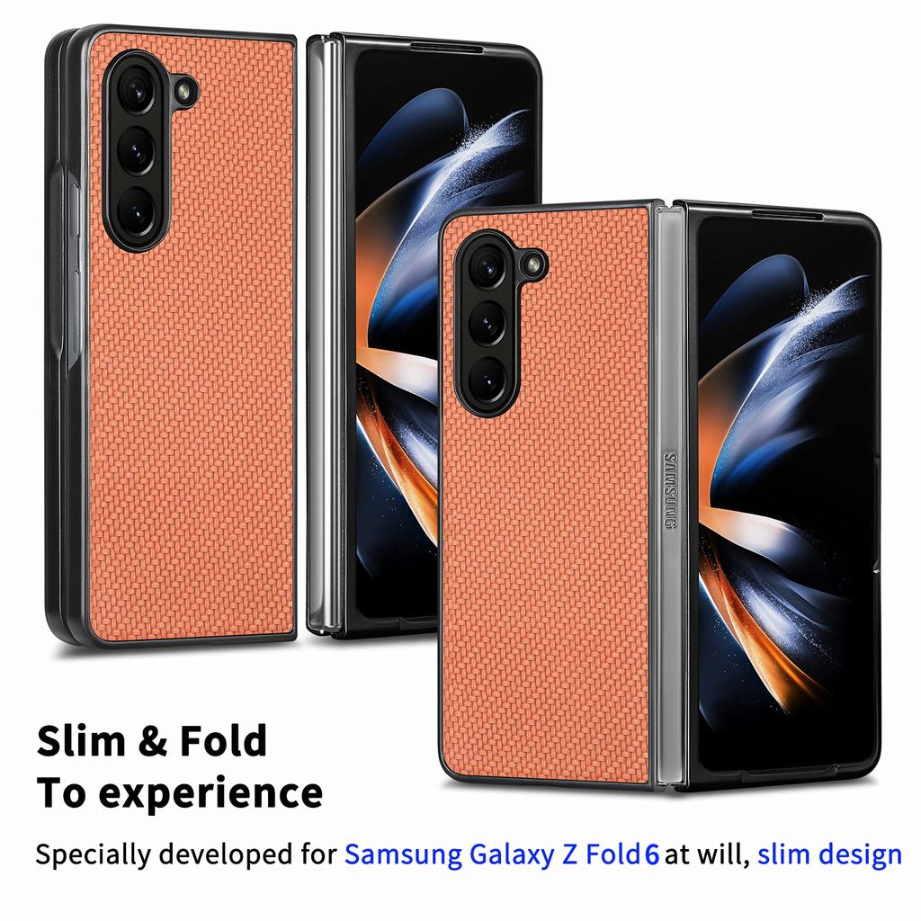 For Samsung Galaxy Z Fold6 5G Case Carbon Fiber Texture Leather Back Cover Anti-Slip