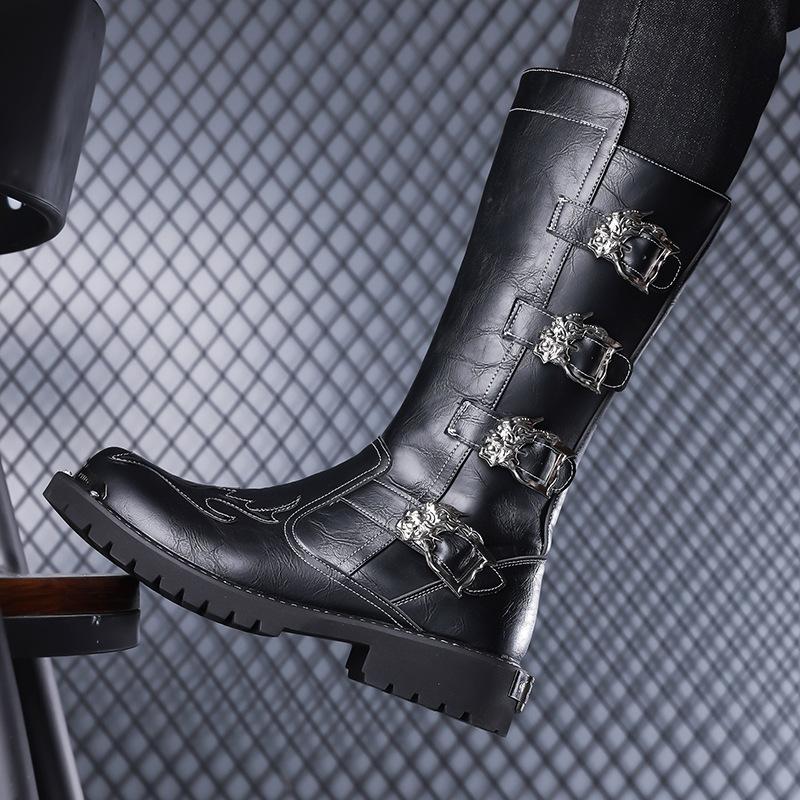 Fashion 2025 Autumn Winter New Designer Leather Long Boots for Men Fashion Casual Black Big Head Work Knee High Boots Shoes Man