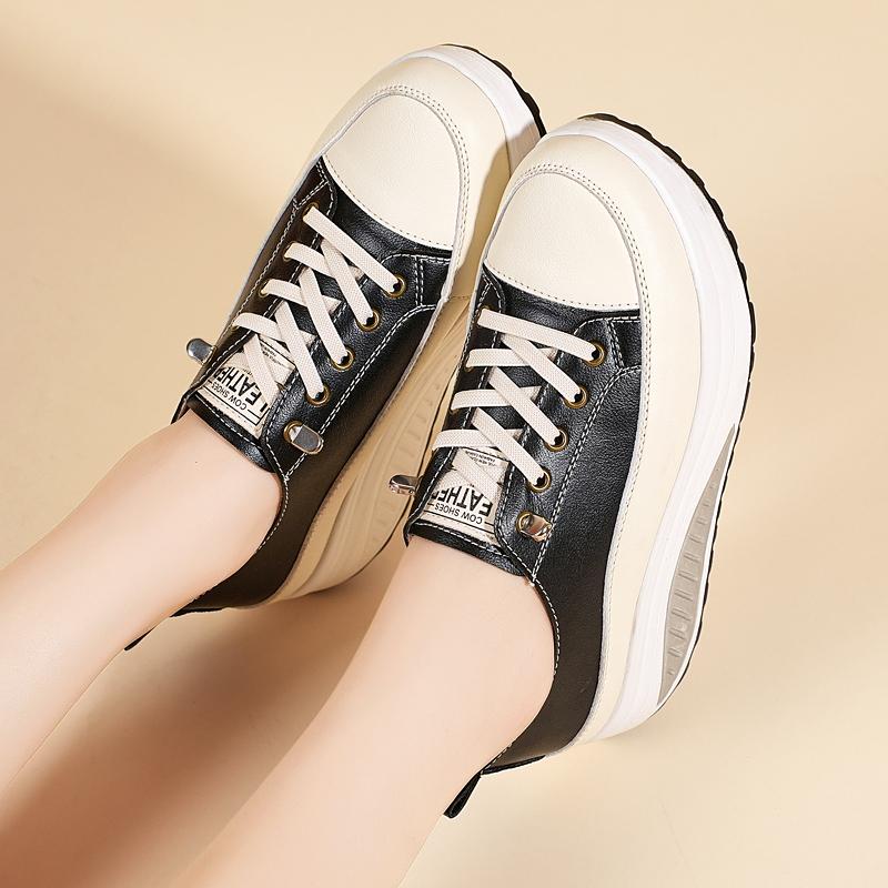 35-41 Women's Leather Lace-up Platform Rocker Shoes Wedge shoes Casual Shoes