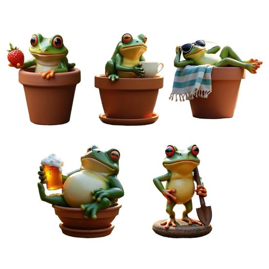 Tecknad Groda Figur Kaffe Öl Sur Trädgårdsmästare Sol Drottning Groda Harts Staty Skulptur Hem Kontor Inomhus Utomhus