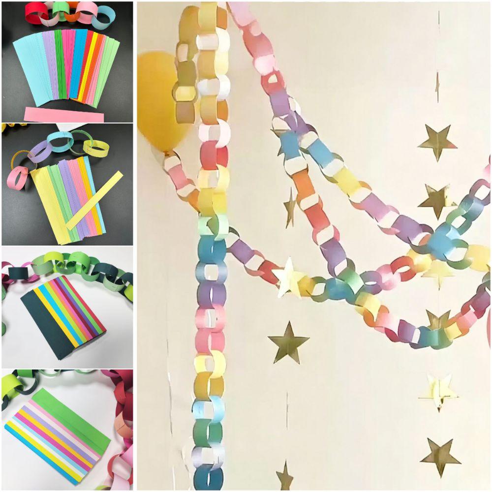 300PCS/Set 25*4cm DIY Paper Chains Mixed Color Party Decorative Chains Party Supplies