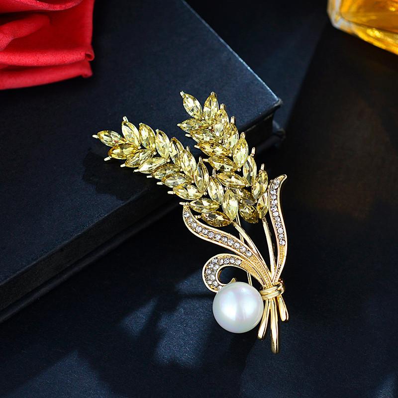 Elegant Rhinestone Wheat Ear Brooch Pin for Women Men Fashion Clothes Suit Shining Accessories Party Brooches Jewelry Gifts