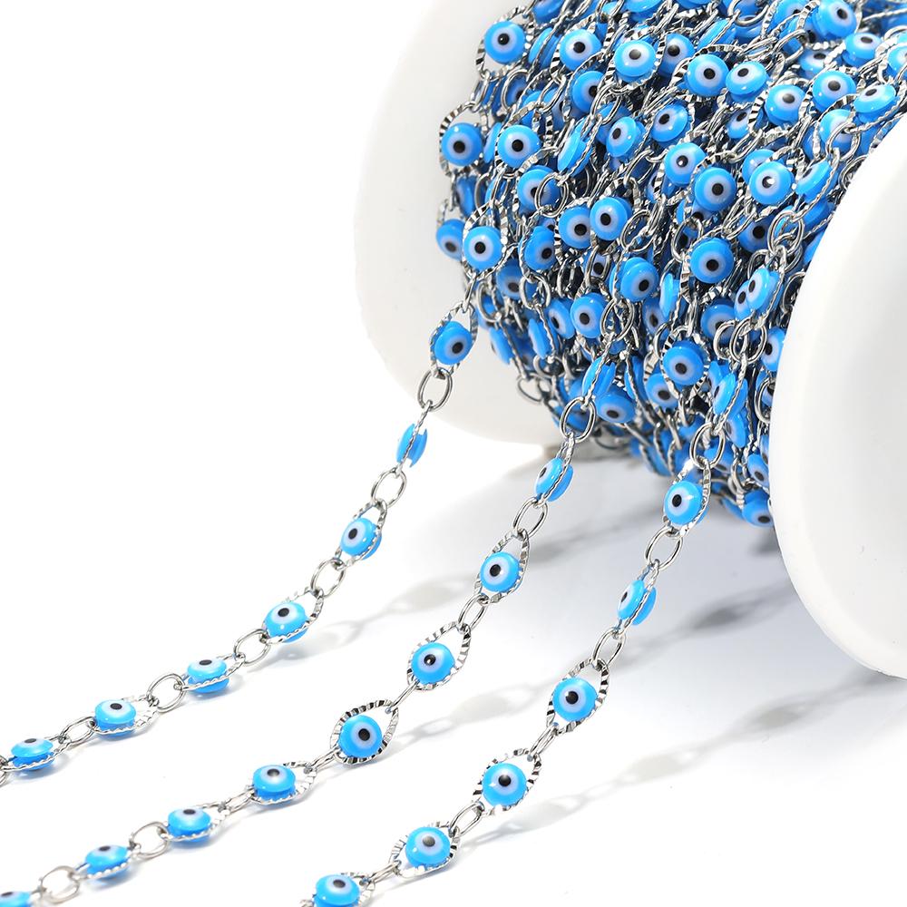 1 Meter Stainless Steel 4.5mm Plastic Turkey Eyes Beads Oval Chains for DIY Jewelry Findings Necklace Bracelet Earrings Making