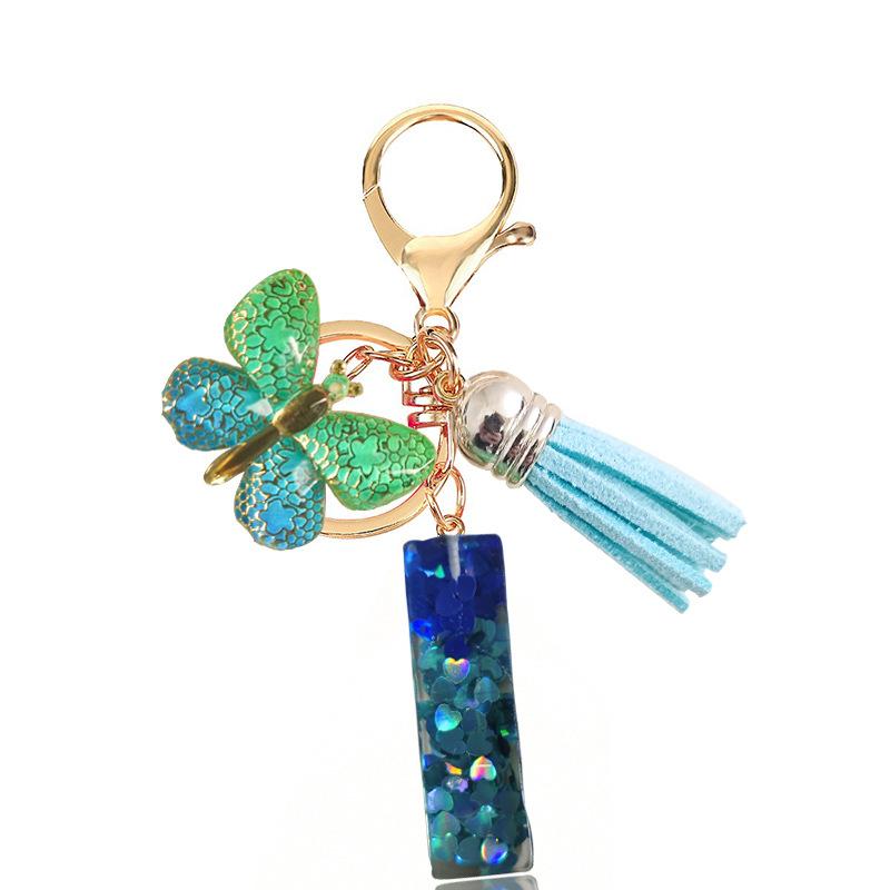 Blue Series 26 Epoxy Letter Keychain Holiday Love Fringe Accessories Gradual Change Butterfly Keychain