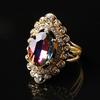 Women Rainbow Color Big Ellipse Glass Rhinestone Hollow Party Ring Gift Jewelry