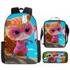 Superkitties Kids Backpack Set 3-Piece Cartoon School Bag Lightweight Durable for Boys Girls Preschool Elementary Gift