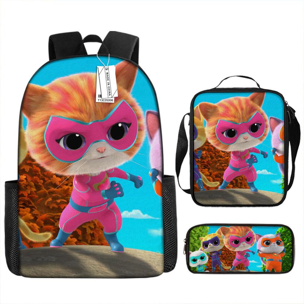 Superkitties Kids Backpack Set 3-Piece Cartoon School Bag Lightweight Durable for Boys Girls Preschool Elementary Gift