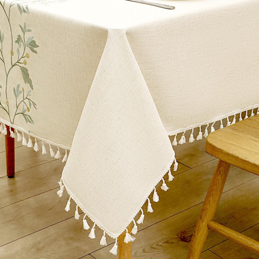 Luxury Embroidered Cotton-Linen Tablecloth with Tassels - Waterproof & Heat-Resistant