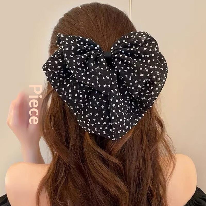 

Sweet Floral Bow Ponytail Clip Women French Elegant Polka Dots Hair Clips Shark Clip чёрный