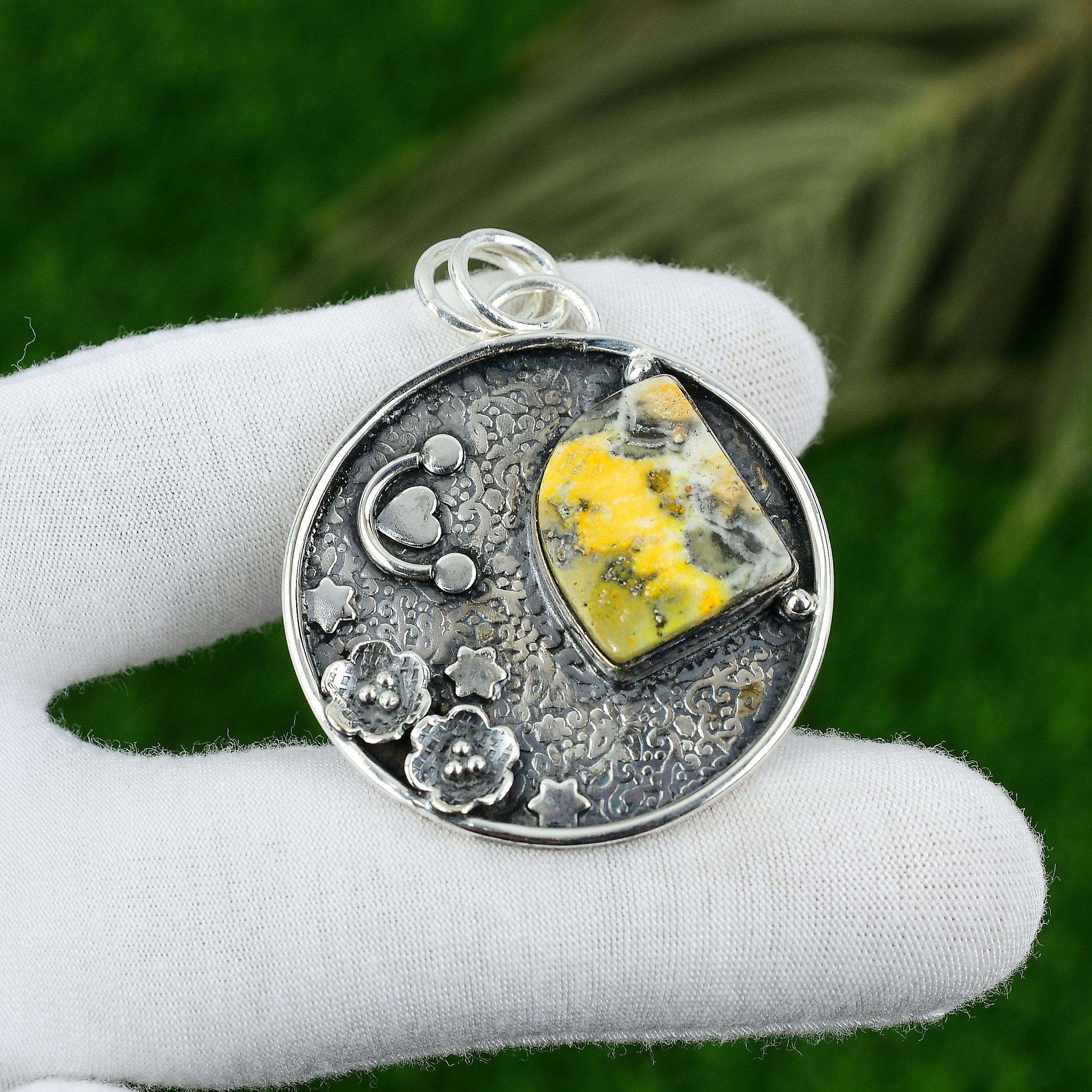 Natural Bumble Bee Jasper Gemstone Jewelry 925 Sterling Silver Pendant For Women