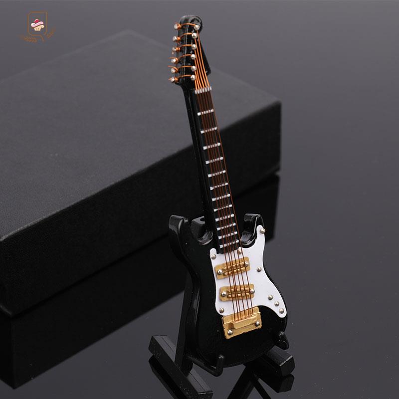 1pc Mini Electric Guitar Wooden Miniature Guitar Model Musical Instrument Guitar Decoration Gift Decor For Bedroom Living Room