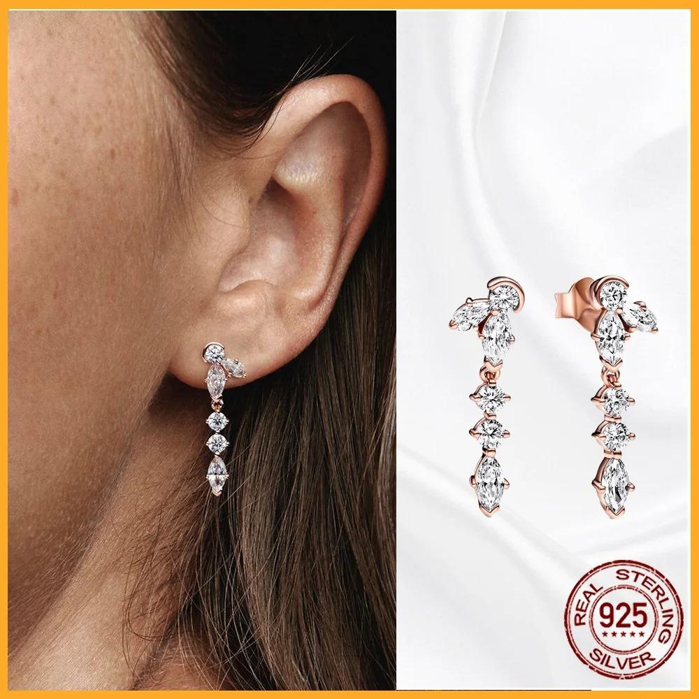 925 Silver Heart Hoop Earrings Sparkling Original Jewelry Gift for Women