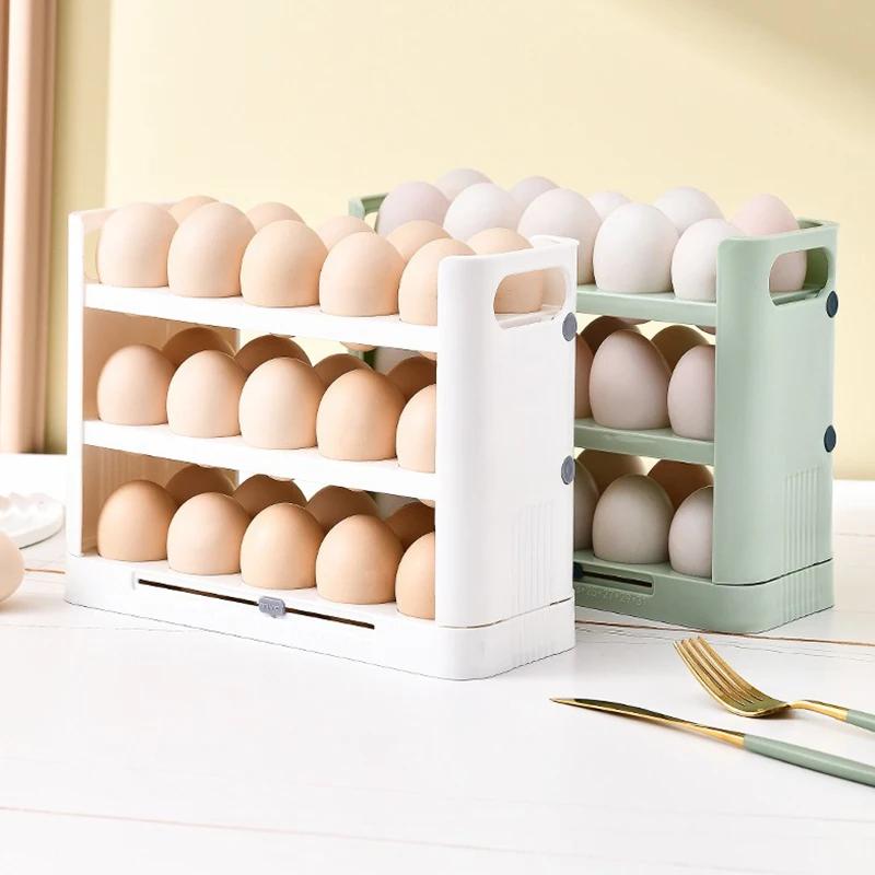 Egg Holder for Refrigerator, Detachable 36 Flip Egg Storage Organizer, Refrigerator Side Door Egg Holder with Timer