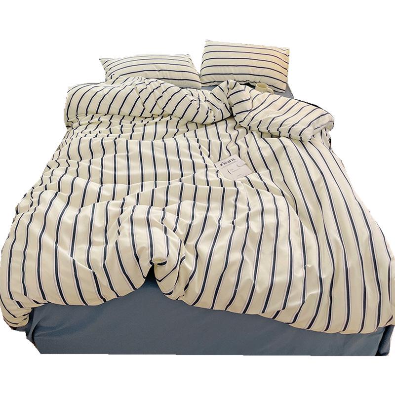 Korean Minimalist Striped Cotton Bedding Set: Duvet & Fitted Sheets for 1.8 Bed