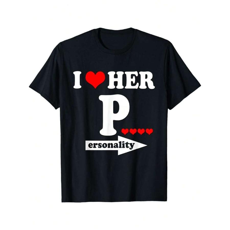 Funny Valentine s Day Couple Matching I Love Her Personality T-Shirt Funny Graphic Tshirts For Men Women Round Neck Loose Cas... S разноцветный