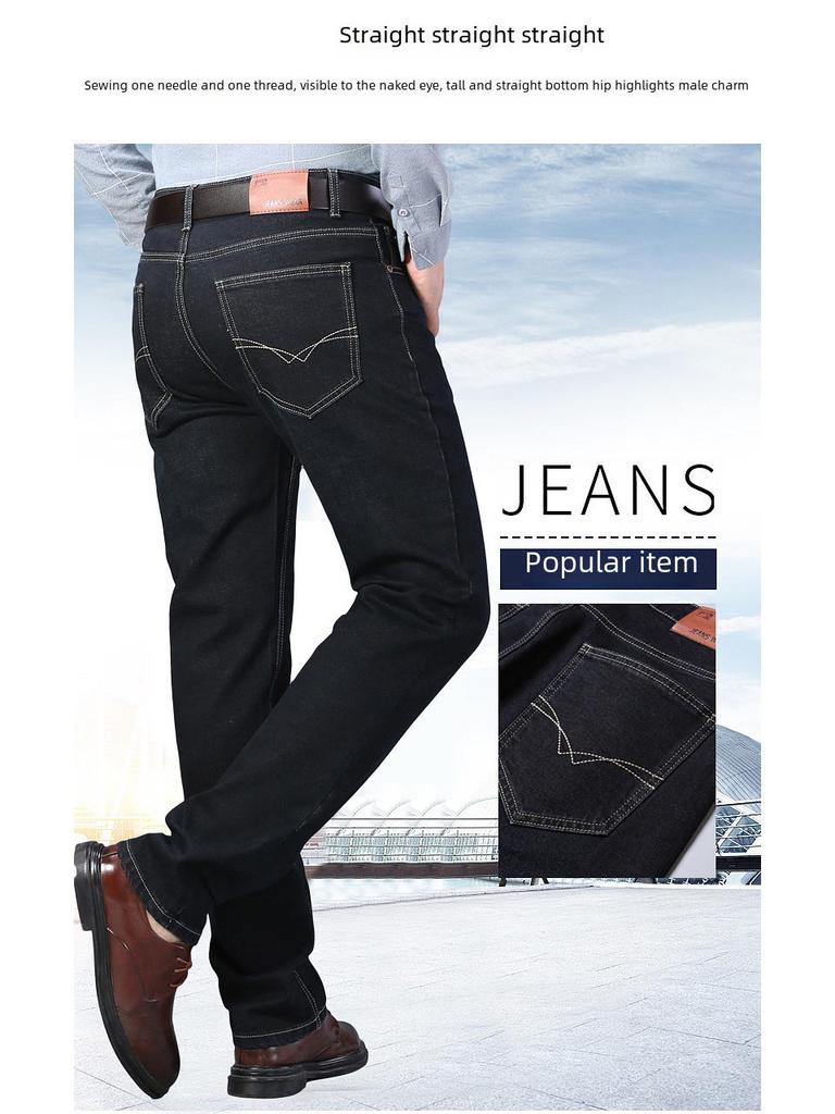 Černé elastické džíny Business Casual pro muže středního a staršího věku