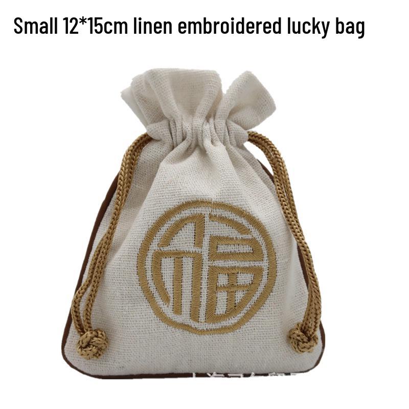 "Extra Large Embroidered Linen Drawstring Bag for Storage and Gifting"